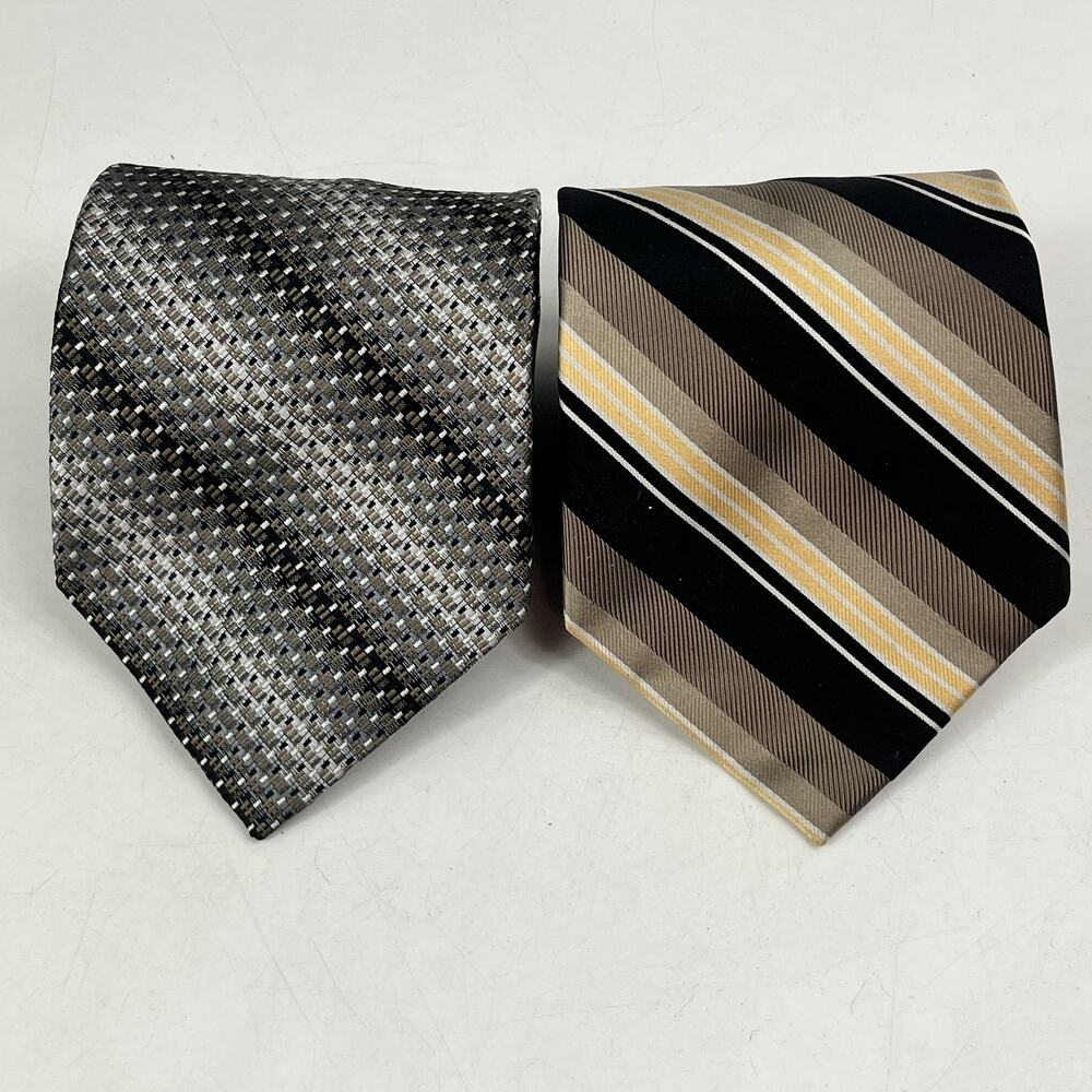 Perry Ellis Portfolio Mens Ties x2 100% Silk Repp Geometric Striped Multicolor - Picture 2 of 14